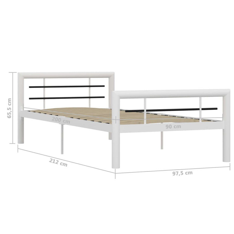 Bedframe Metaal 100 x 200 cm Wit en zwart