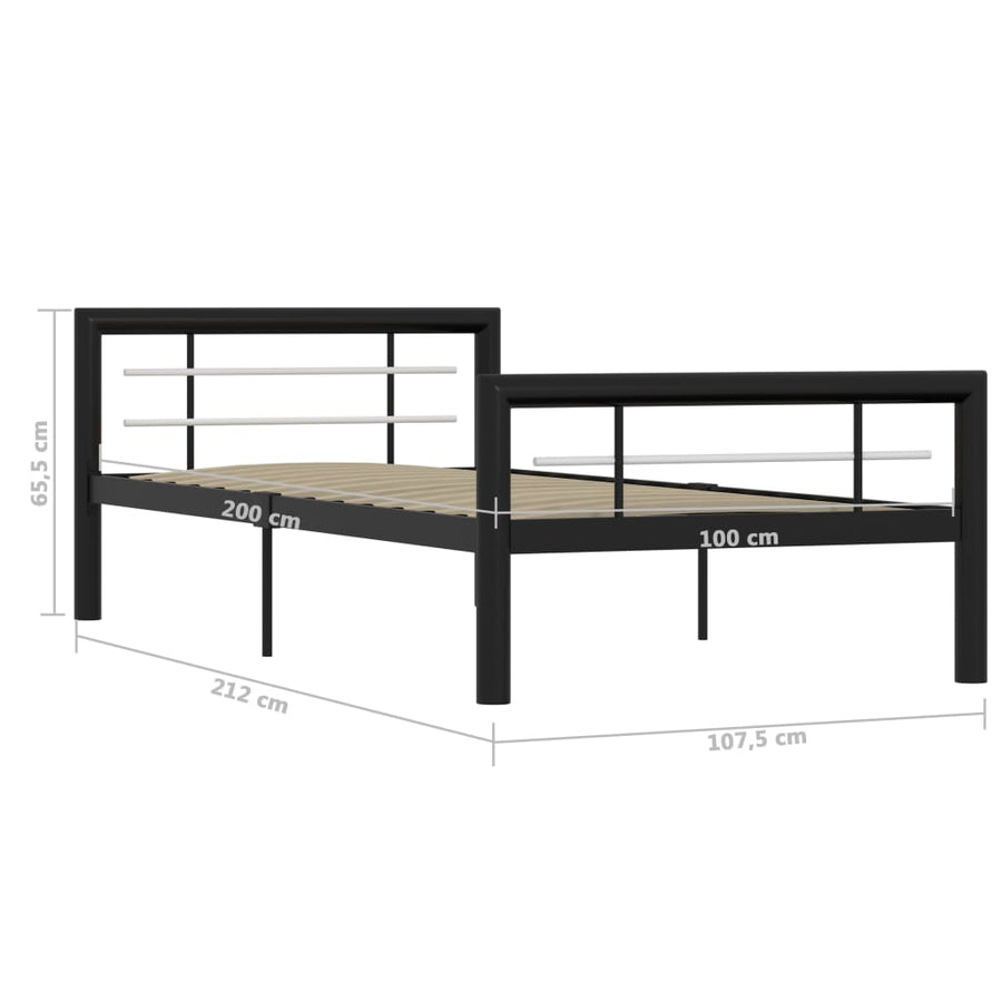 Bedframe Metaal 90 x 200 cm Zwart en wit