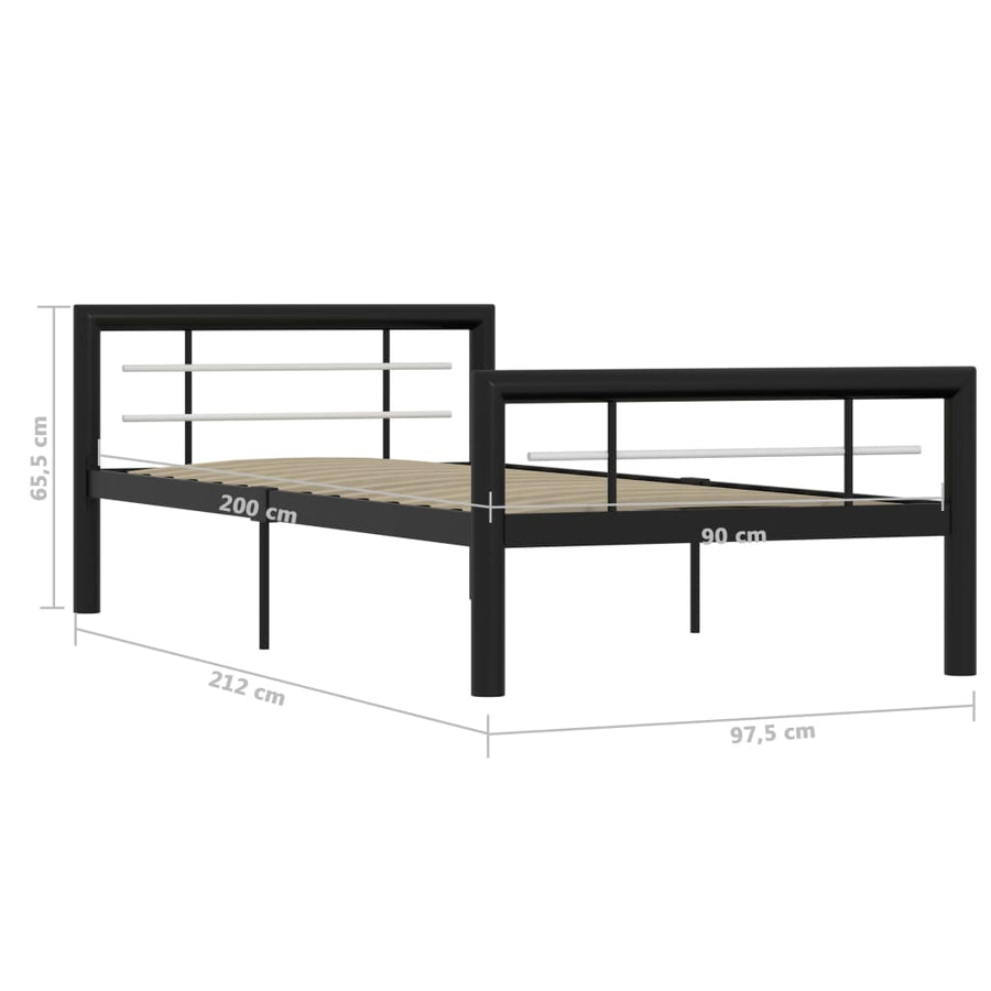 Bedframe Metaal 100 x 200 cm Zwart en wit