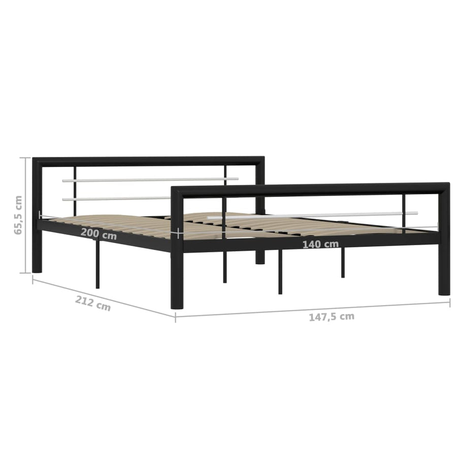 Bedframe Metaal 140 x 200 cm Zwart en wit