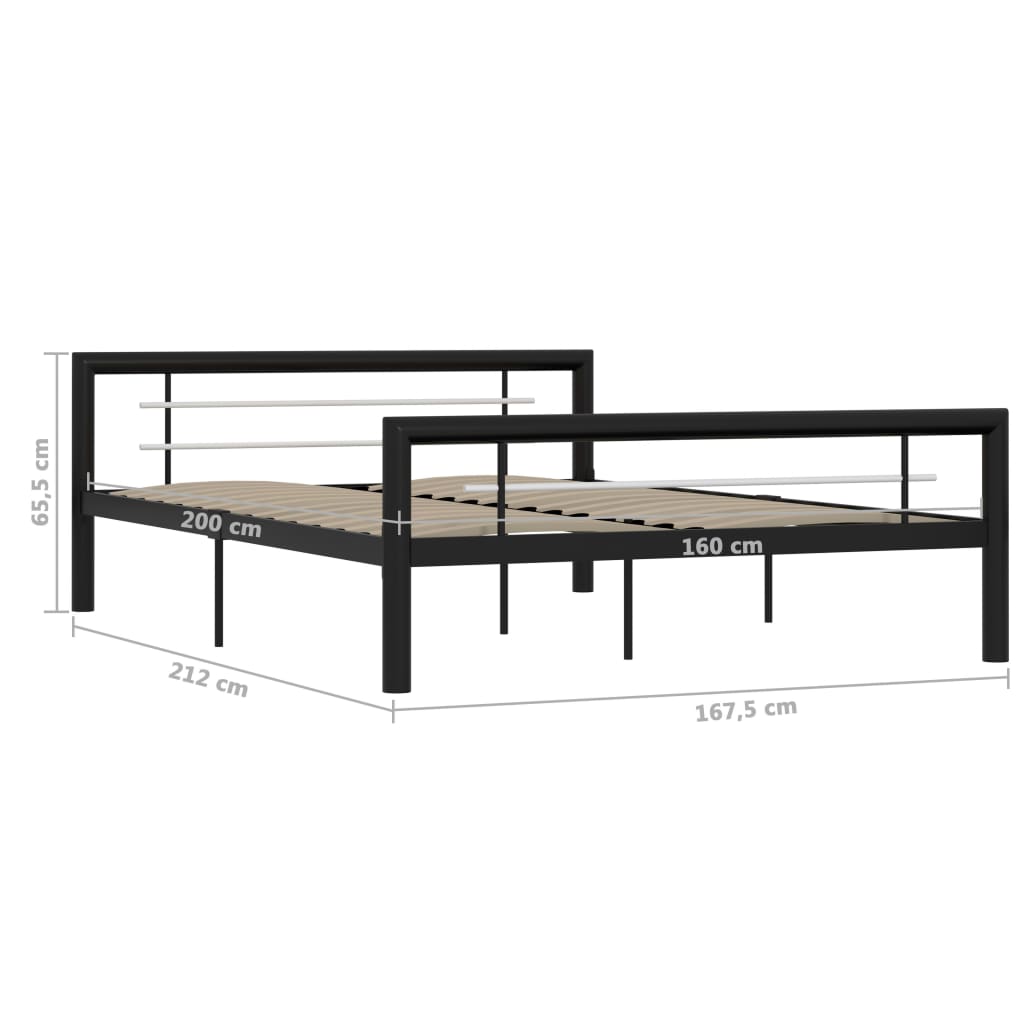 Bedframe Metaal 160 x 200 cm Zwart en wit
