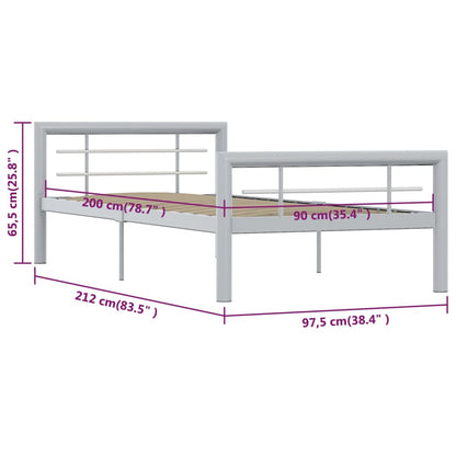 Bedframe Metaal 90 x 200 cm Grijs en wit