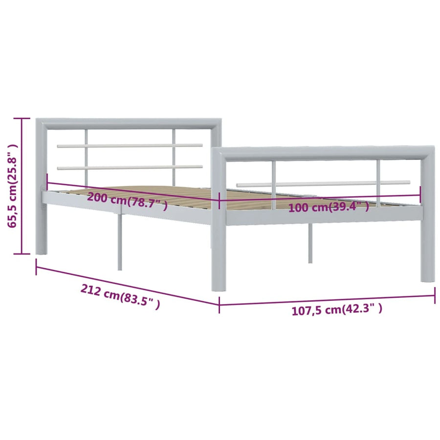 Bedframe metaal grijs en wit 100x200 cm 100 x 200 cm Grijs en wit
