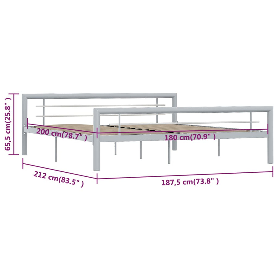 Bedframe Metaal 180 x 200 cm Grijs en wit