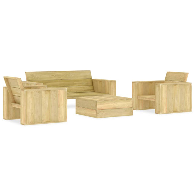 4-Delige Loungeset Geïmpregneerd Grenenhout Bank + 2x Fauteuil + Tafel