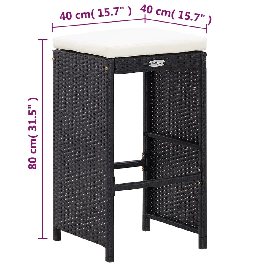 -Delige Tuinbarset Met Kussens Poly Rattan Zwart
