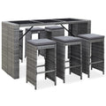 7-piece Garden Bar Set with Cushions Poly Rattan Grey
