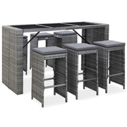 Tuinbarset 7-delig poly rattan grijs