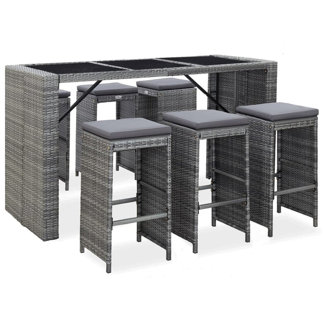 -Delige Tuinbarset Met Kussens Poly Rattan Grijs