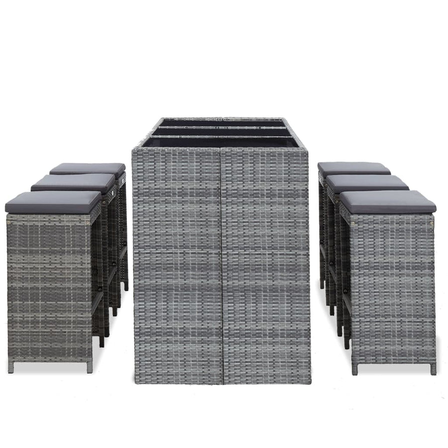 -Delige Tuinbarset Met Kussens Poly Rattan Grijs