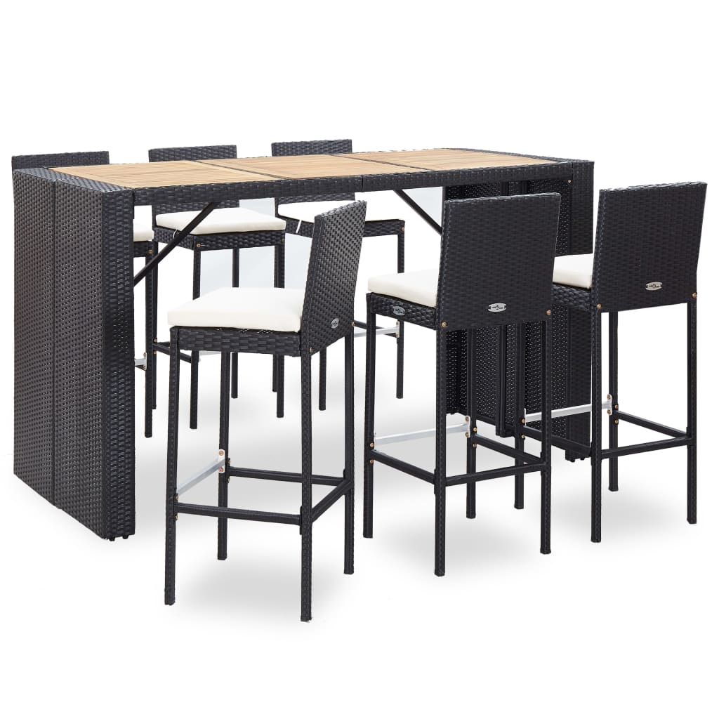 Tuinbarset Met Kussens Poly Rattan Zwart