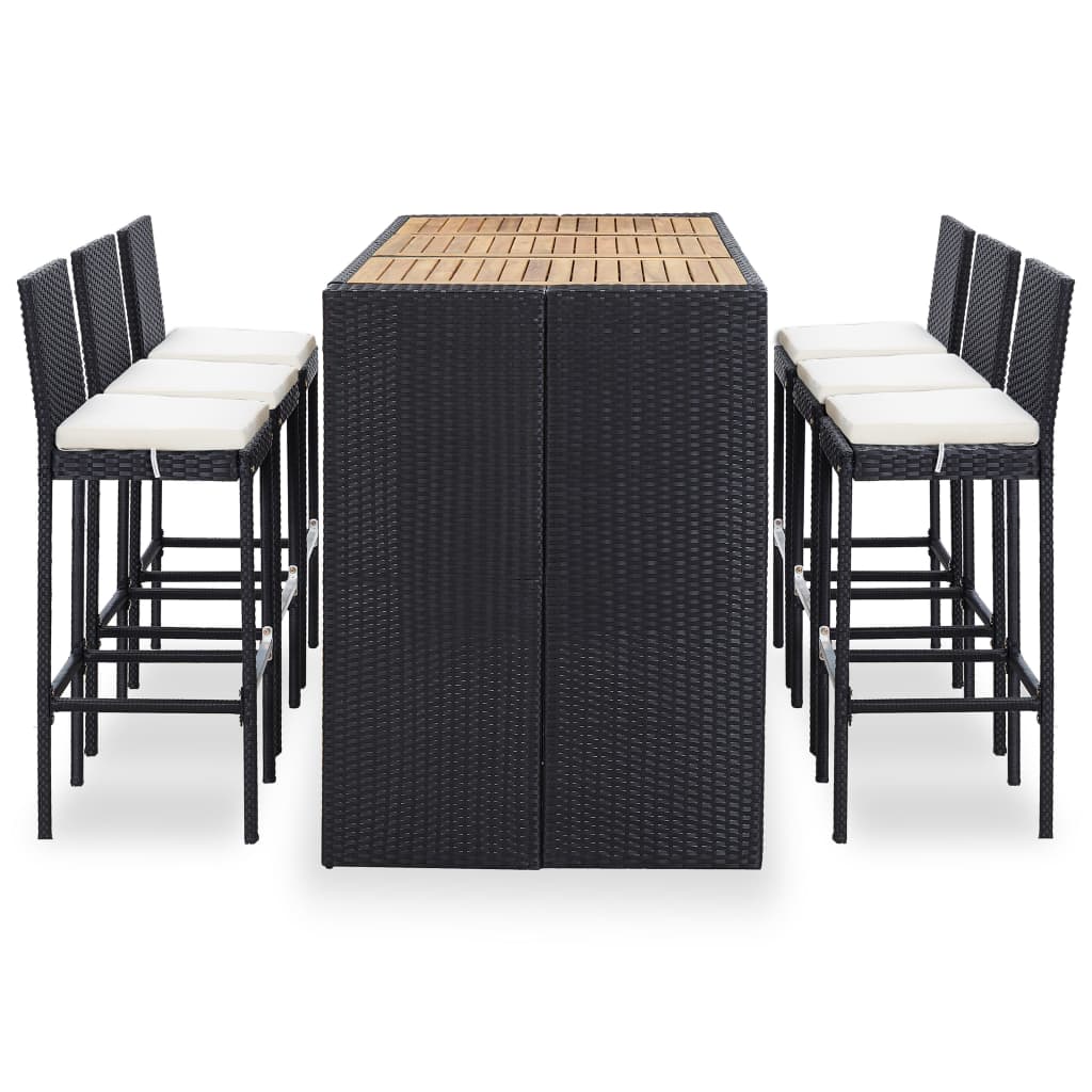 Tuinbarset Met Kussens Poly Rattan Zwart