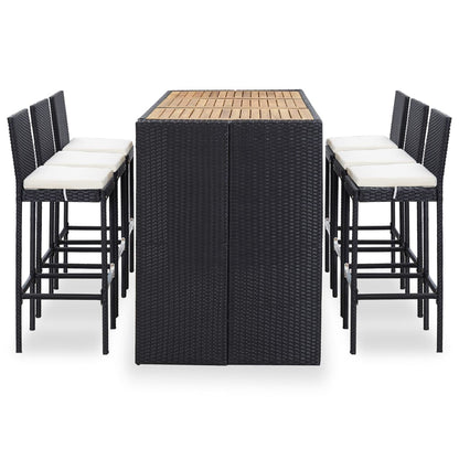 Tuinbarset Met Kussens Poly Rattan Zwart