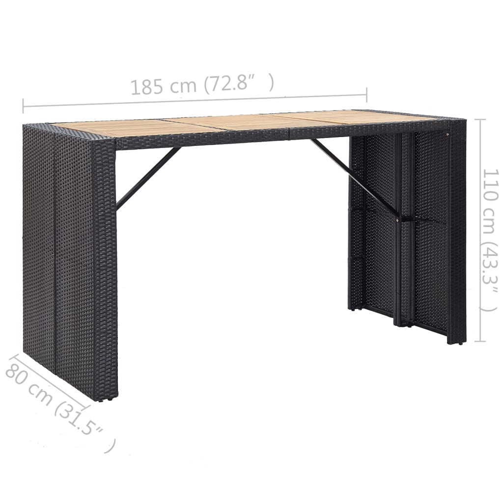 Tuinbarset Met Kussens Poly Rattan Zwart