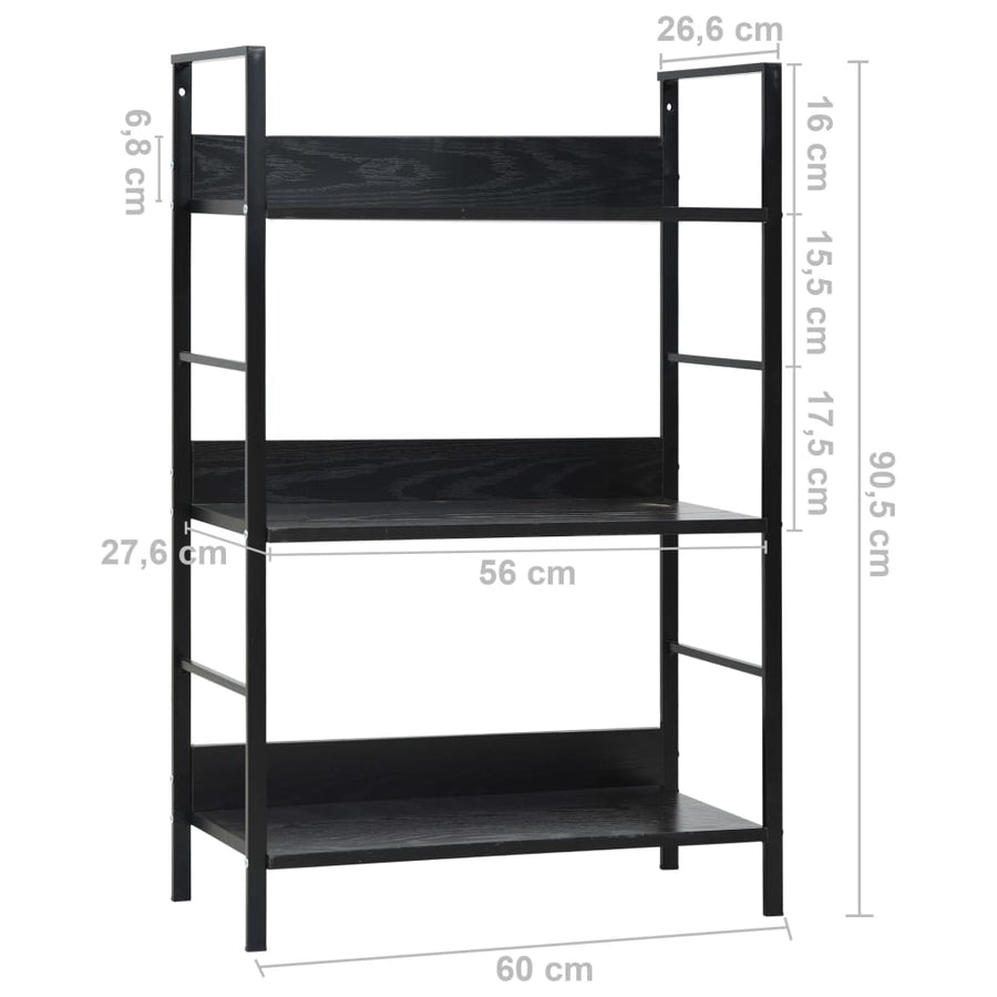 Boekenkast Met 3 Schappen 60X27,6X90,5 Cm Bewerkt Hout 60 x 27.6 x 90.5 cm Zwart