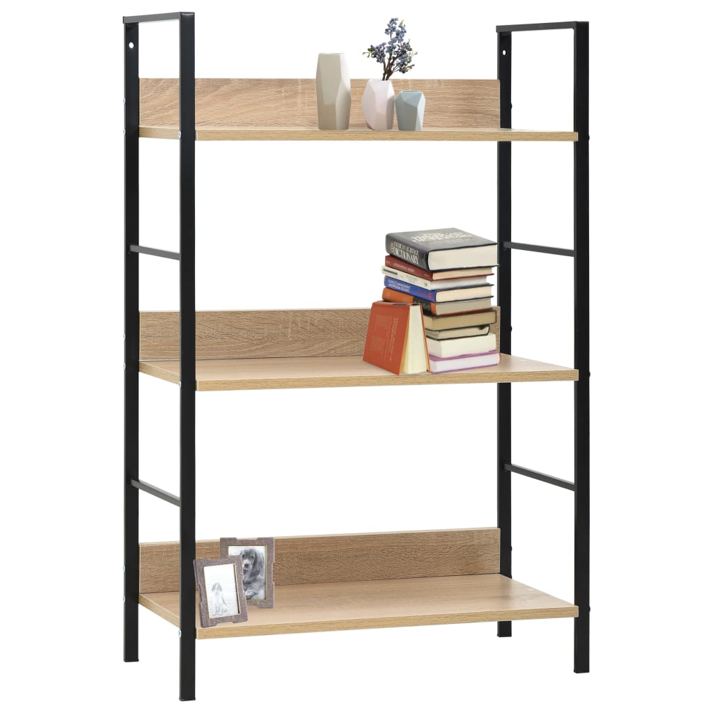 Boekenkast 3 schappen 60x27,6x90,5 cm bewerkt hout eikenkleurig 60 x 27.6 x 90.5 cm Eiken en zwart