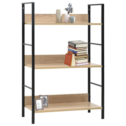 Boekenkast 3 schappen 60x27,6x90,5 cm bewerkt hout eikenkleurig 60 x 27.6 x 90.5 cm Eiken en zwart