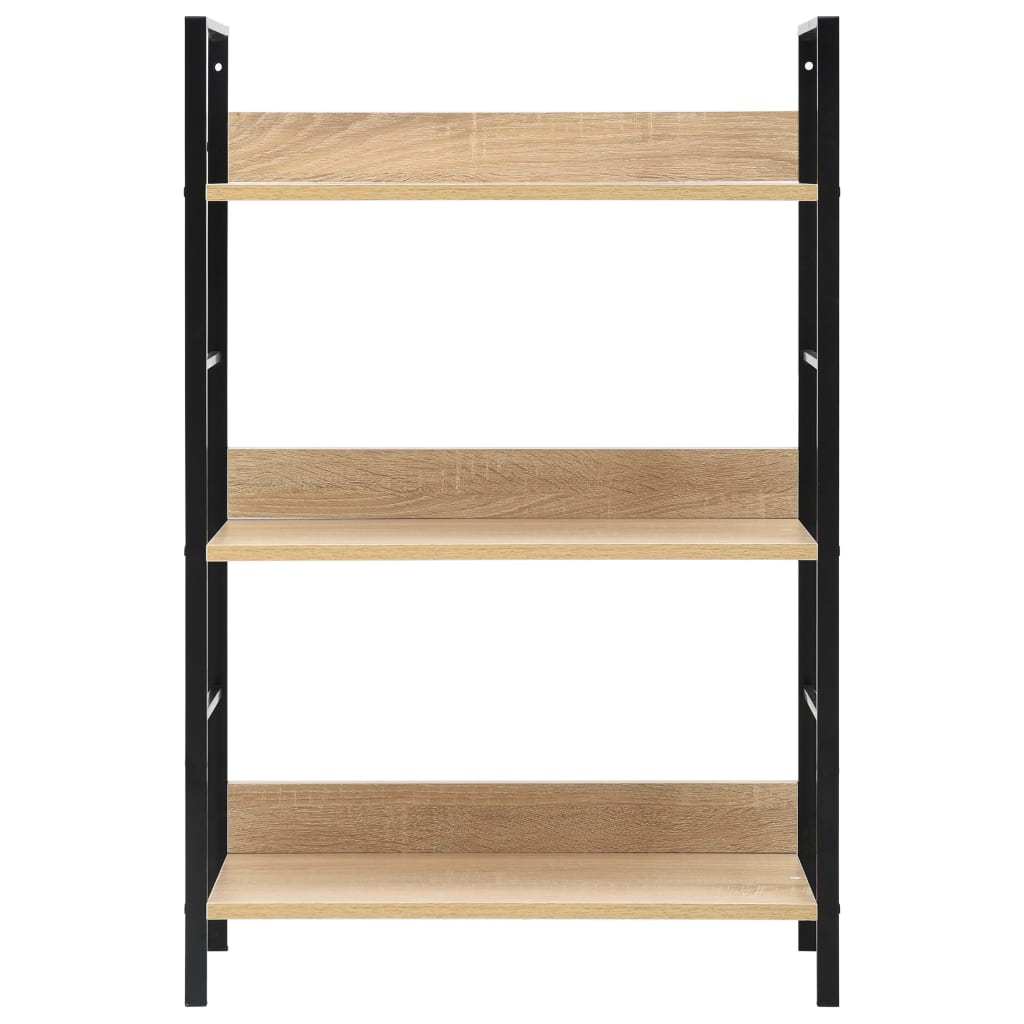 Boekenkast 3 schappen 60x27,6x90,5 cm bewerkt hout eikenkleurig 60 x 27.6 x 90.5 cm Eiken en zwart