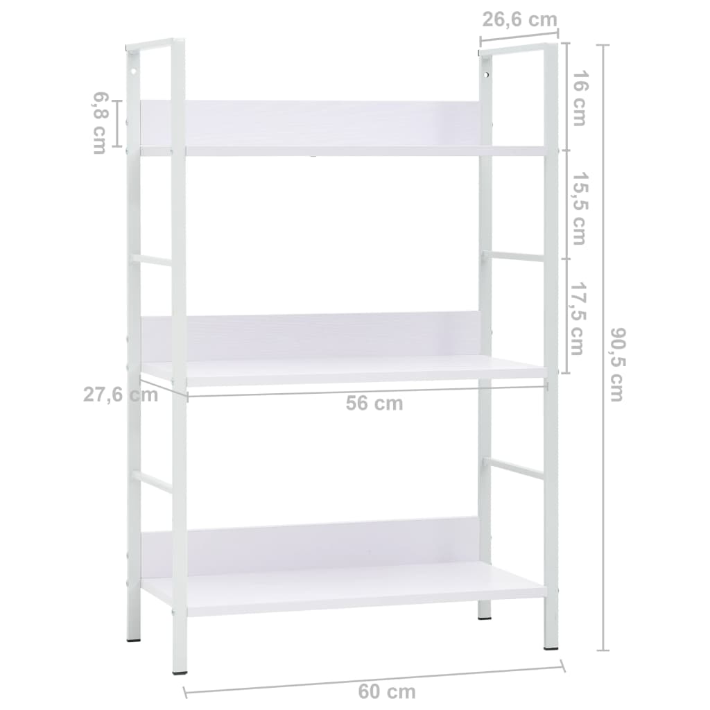 Boekenkast Met 3 Schappen 60X27,6X90,5 Cm Bewerkt Hout 60 x 27.6 x 90.5 cm Wit