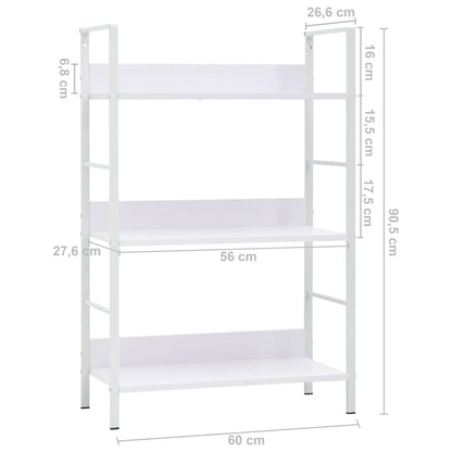 Boekenkast Met 3 Schappen 60X27,6X90,5 Cm Bewerkt Hout 60 x 27.6 x 90.5 cm Wit