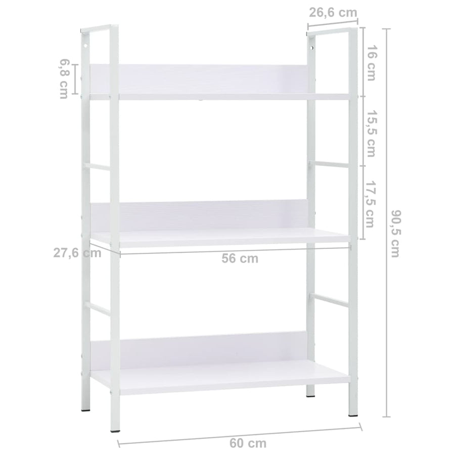 Boekenkast Met 3 Schappen 60X27,6X90,5 Cm Bewerkt Hout 60 x 27.6 x 90.5 cm Wit