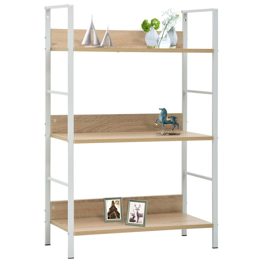 Boekenkast 3 Schappen 60X27,6X90,5 Cm Bewerkt Hout Kleurig 60 x 27.6 x 90.5 cm Eiken en wit