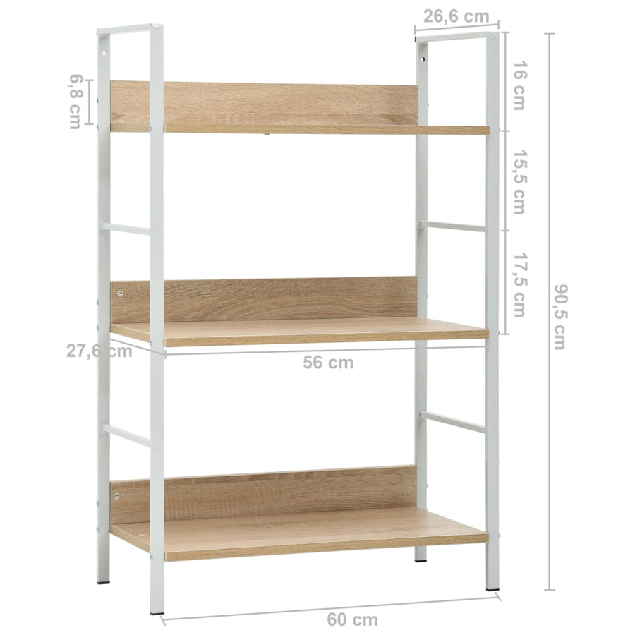 Boekenkast 3 Schappen 60X27,6X90,5 Cm Bewerkt Hout Kleurig 60 x 27.6 x 90.5 cm Eiken en wit