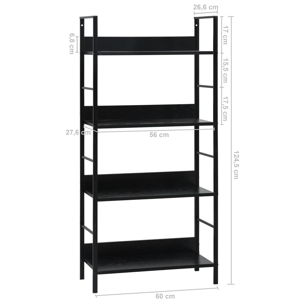 Boekenkast Met 4 Schappen 60X27,6X90,5 Cm Bewerkt Hout 60 x 27.6 x 124.5 cm Zwart
