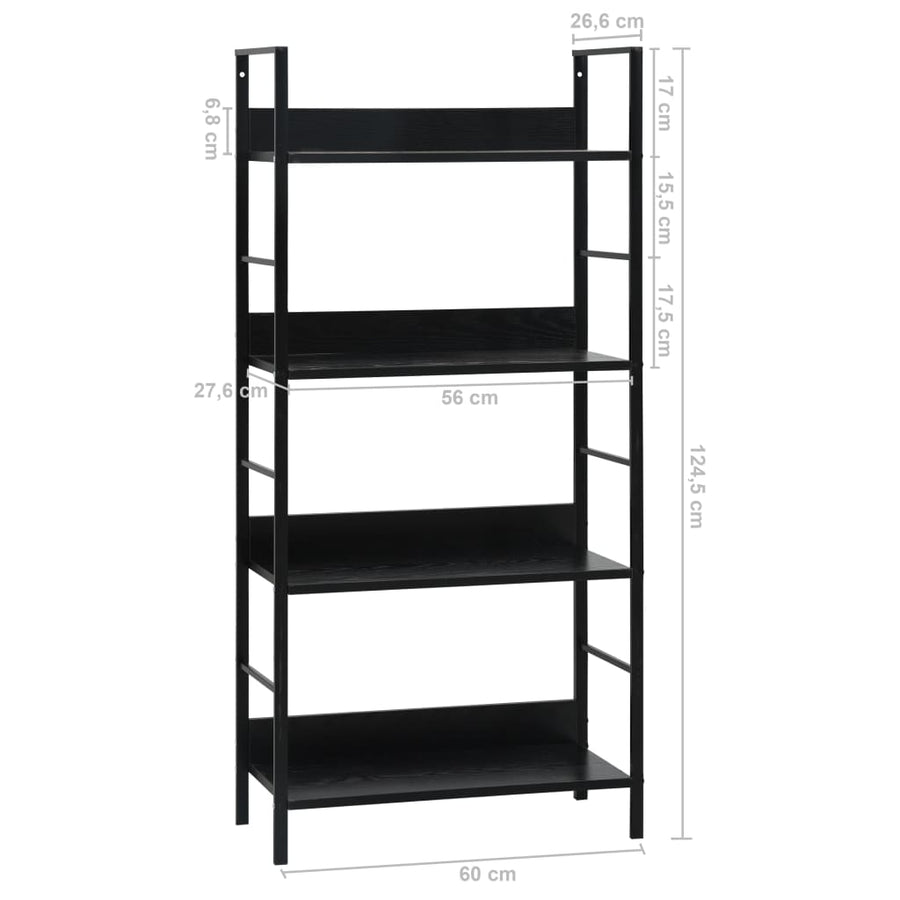 Boekenkast Met 4 Schappen 60X27,6X90,5 Cm Bewerkt Hout 60 x 27.6 x 124.5 cm Zwart