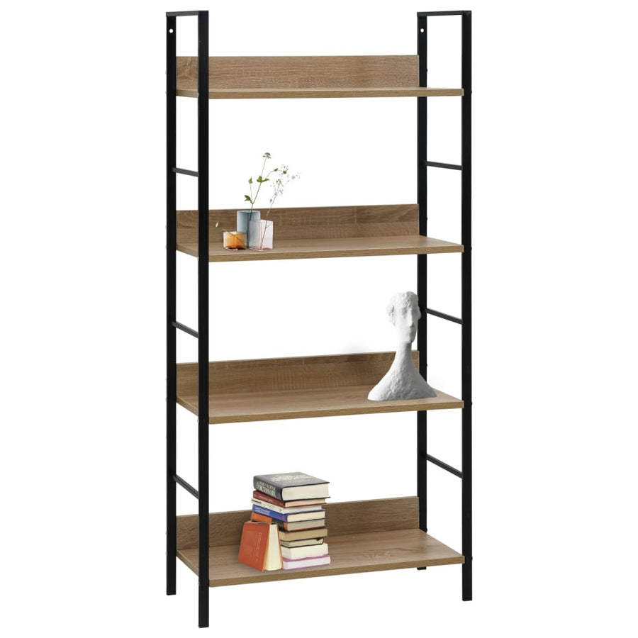 Boekenkast 4 Schappen 60X27,6X24,5 Cm Bewerkt Hout Kleur 60 x 27.6 x 124.5 cm Eiken en zwart