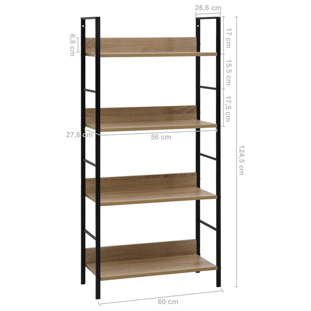 Boekenkast 4 Schappen 60X27,6X24,5 Cm Bewerkt Hout Kleur 60 x 27.6 x 124.5 cm Eiken en zwart