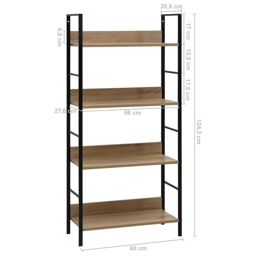 Boekenkast 4 Schappen 60X27,6X24,5 Cm Bewerkt Hout Kleur 60 x 27.6 x 124.5 cm Eiken en zwart