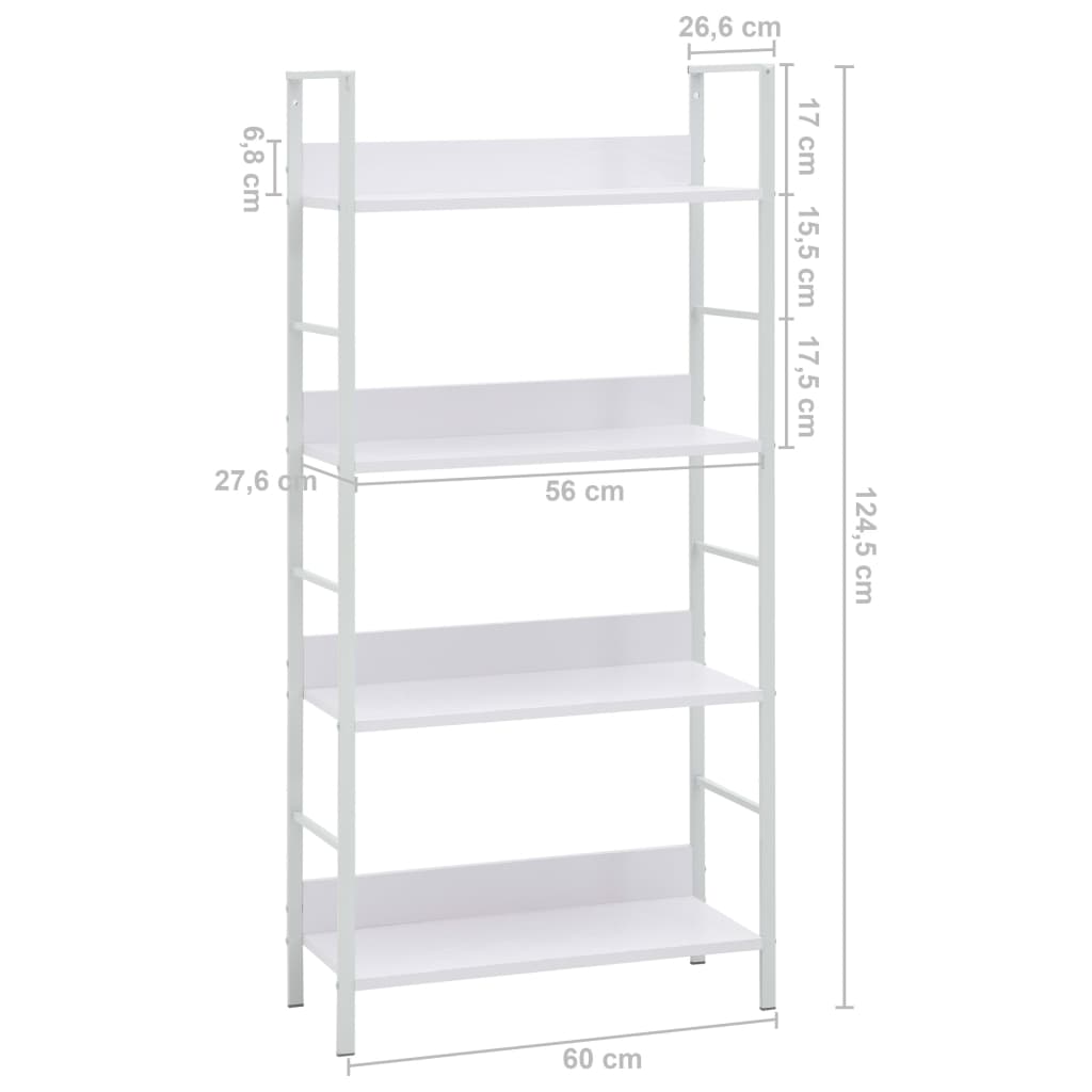 Boekenkast Met 4 Schappen 60X27,6X24,5 Cm Bewerkt Hout 60 x 27.6 x 124.5 cm Wit