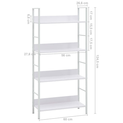 Boekenkast Met 4 Schappen 60X27,6X24,5 Cm Bewerkt Hout 60 x 27.6 x 124.5 cm Wit