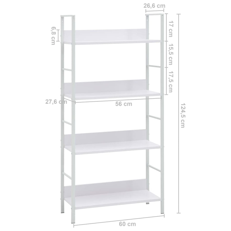 Boekenkast Met 4 Schappen 60X27,6X24,5 Cm Bewerkt Hout 60 x 27.6 x 124.5 cm Wit