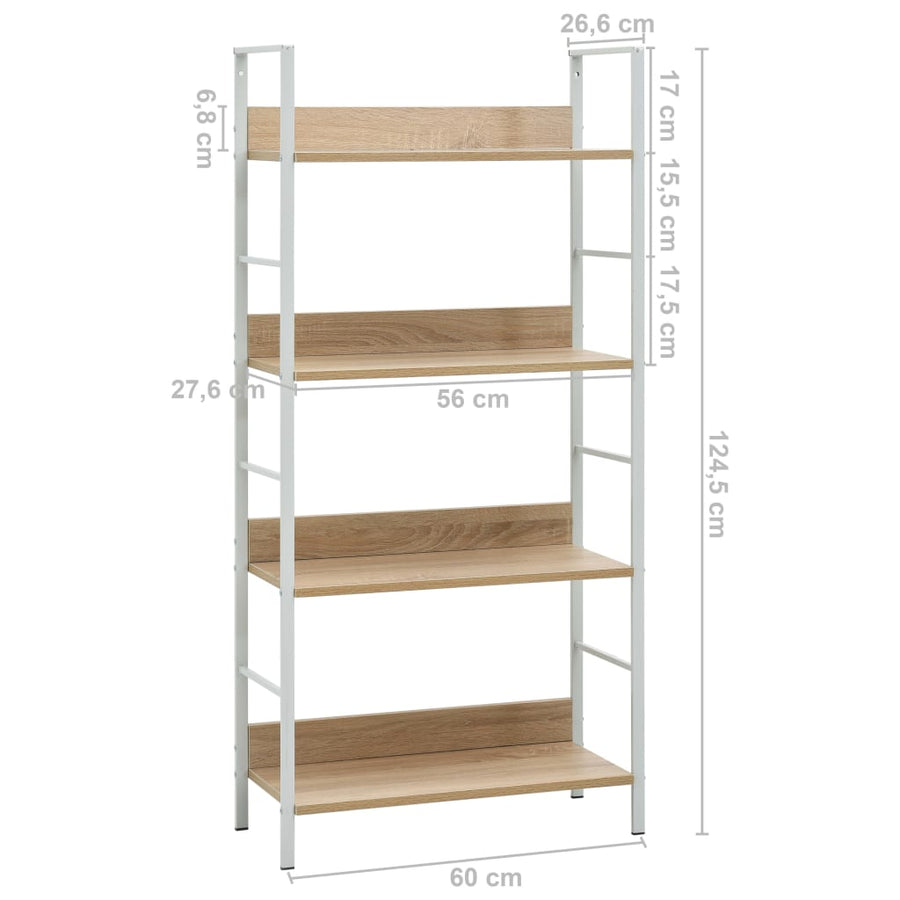 Boekenkast 4 Schappen 60X27,6X24,5 Cm Bewerkt Hout Kleur 60 x 27.6 x 124.5 cm Eiken en wit