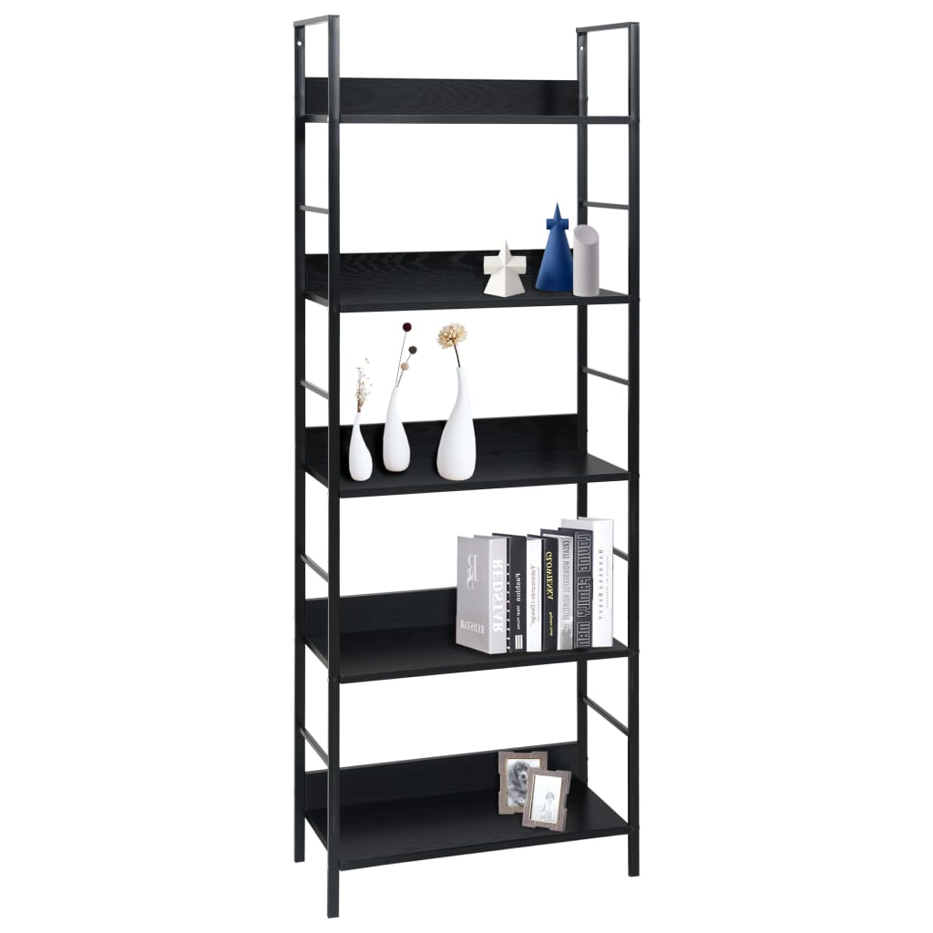 Boekenkast Met 5 Schappen 60X27,6X58,5 Cm Bewerkt Hout 60 x 27.6 x 158.5 cm Zwart