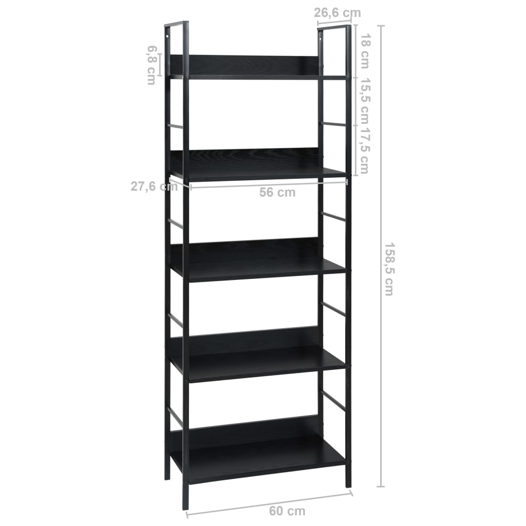 Boekenkast Met 5 Schappen 60X27,6X58,5 Cm Bewerkt Hout 60 x 27.6 x 158.5 cm Zwart