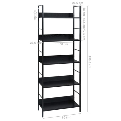 Boekenkast Met 5 Schappen 60X27,6X58,5 Cm Bewerkt Hout 60 x 27.6 x 158.5 cm Zwart