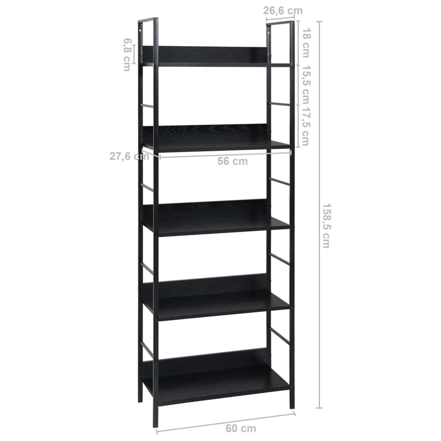Boekenkast Met 5 Schappen 60X27,6X58,5 Cm Bewerkt Hout 60 x 27.6 x 158.5 cm Zwart