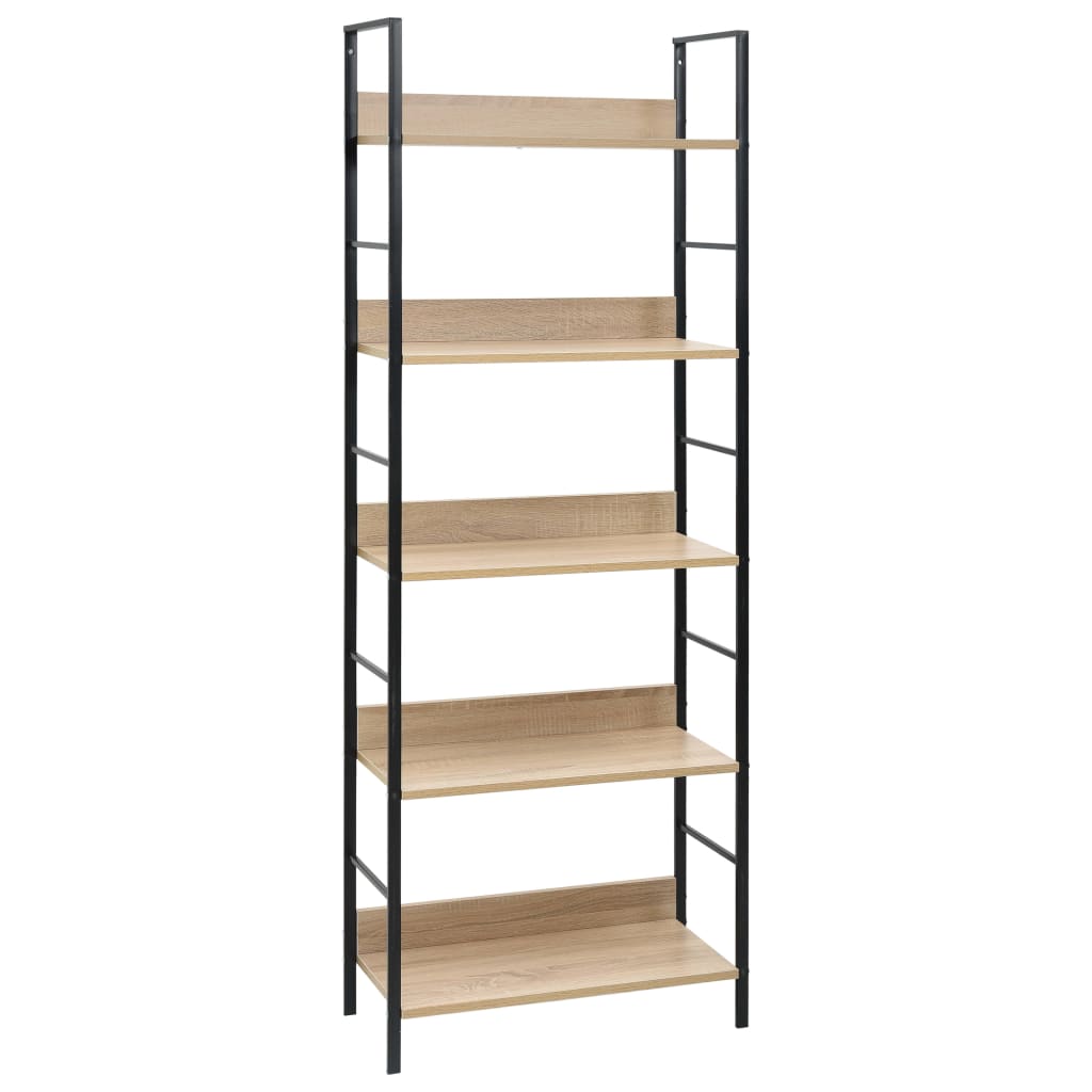 Boekenkast 5 Schappen 60X27,6X58,5 Cm Bewerkt Hout Kleur 60 x 27.6 x 158.5 cm Eiken en zwart
