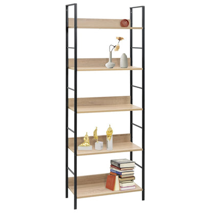 Boekenkast 5 Schappen 60X27,6X58,5 Cm Bewerkt Hout Kleur 60 x 27.6 x 158.5 cm Eiken en zwart