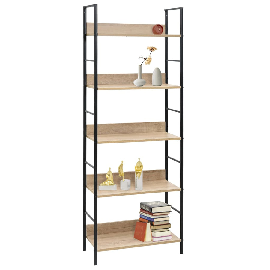 Boekenkast 5 Schappen 60X27,6X58,5 Cm Bewerkt Hout Kleur 60 x 27.6 x 158.5 cm Eiken en zwart