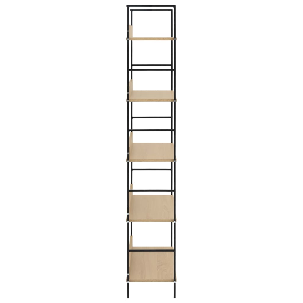 Boekenkast 5 Schappen 60X27,6X58,5 Cm Bewerkt Hout Kleur 60 x 27.6 x 158.5 cm Eiken en zwart