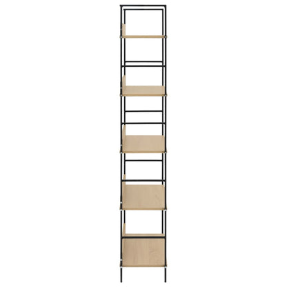 Boekenkast 5 Schappen 60X27,6X58,5 Cm Bewerkt Hout Kleur 60 x 27.6 x 158.5 cm Eiken en zwart