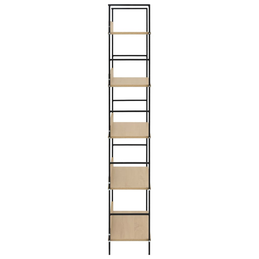 Boekenkast 5 Schappen 60X27,6X58,5 Cm Bewerkt Hout Kleur 60 x 27.6 x 158.5 cm Eiken en zwart