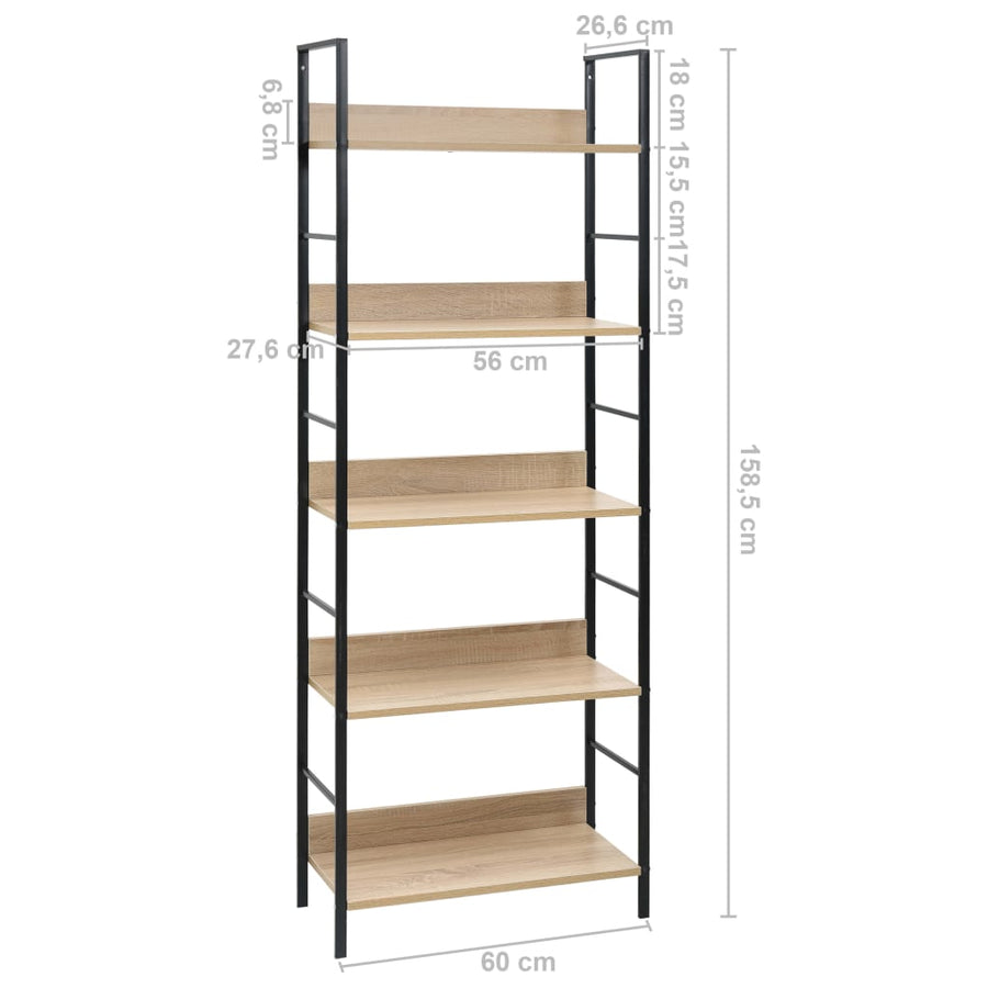 Boekenkast 5 Schappen 60X27,6X58,5 Cm Bewerkt Hout Kleur 60 x 27.6 x 158.5 cm Eiken en zwart