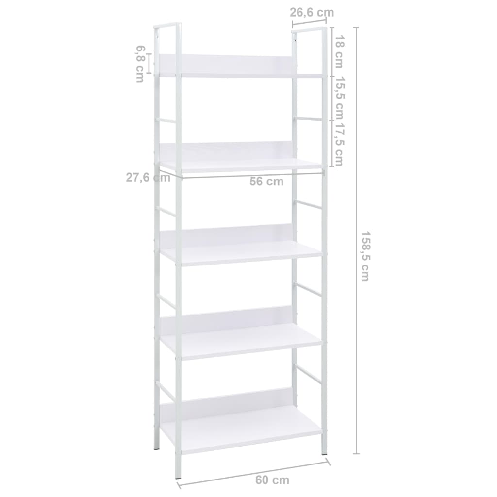 Boekenkast Met 5 Schappen 60X27,6X58,5 Cm Bewerkt Hout 60 x 27.6 x 158.5 cm Wit