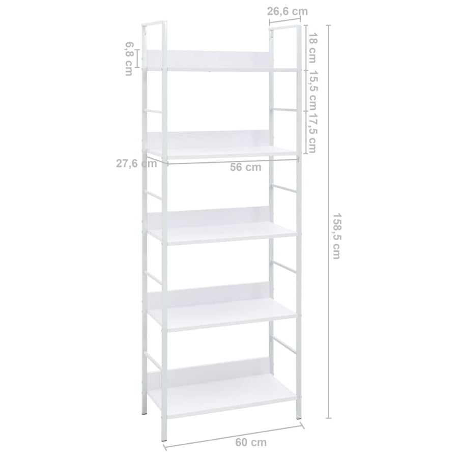 Boekenkast Met 5 Schappen 60X27,6X58,5 Cm Bewerkt Hout 60 x 27.6 x 158.5 cm Wit