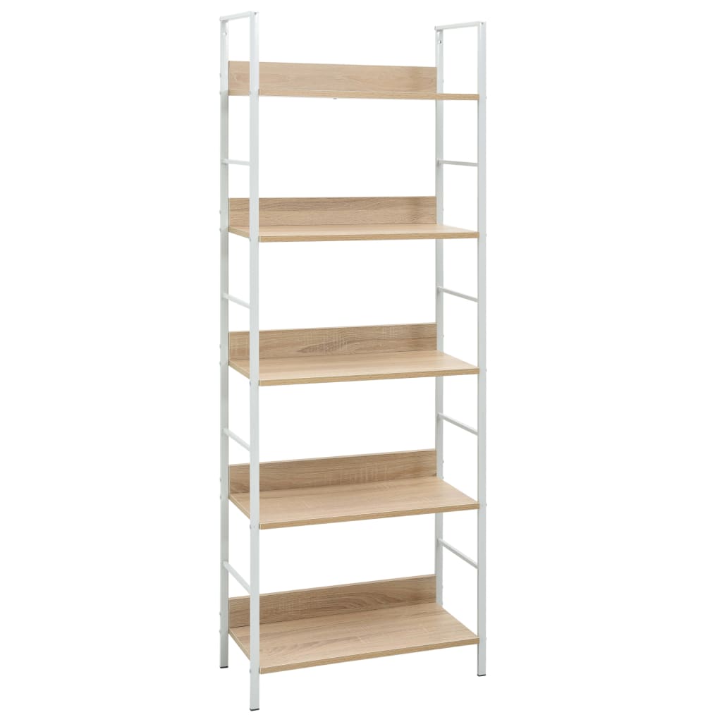 Boekenkast 5 Schappen 60X27,6X58,5 Cm Bewerkt Hout Kleur 60 x 27.6 x 158.5 cm Eiken en wit